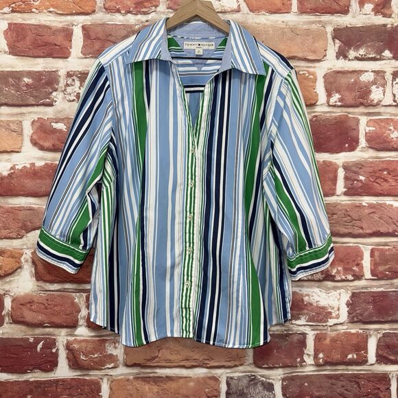 Tommy Hilfiger Top Shirt Women's Size 22 Multicolor Striped Casual Button Front - Picture 6 of 7